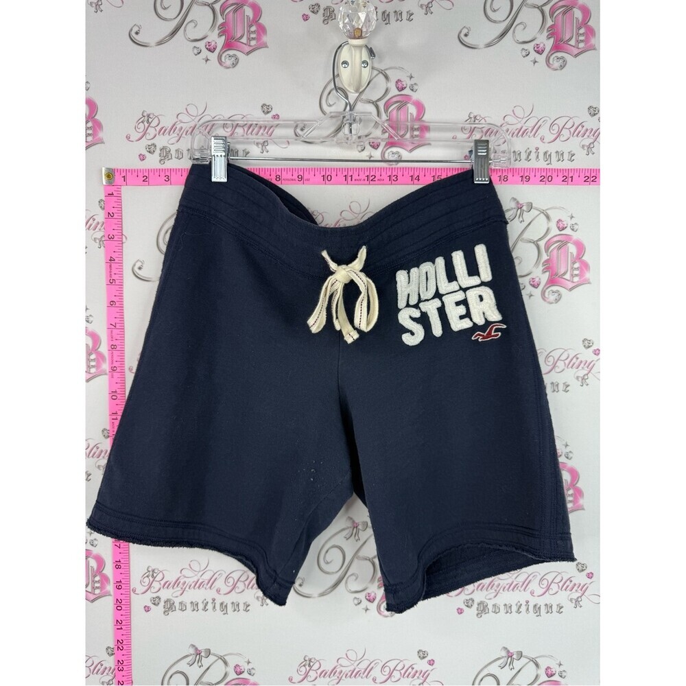 Hollister shorts long style blue Navy Drawstring Logo Lounge Shorts